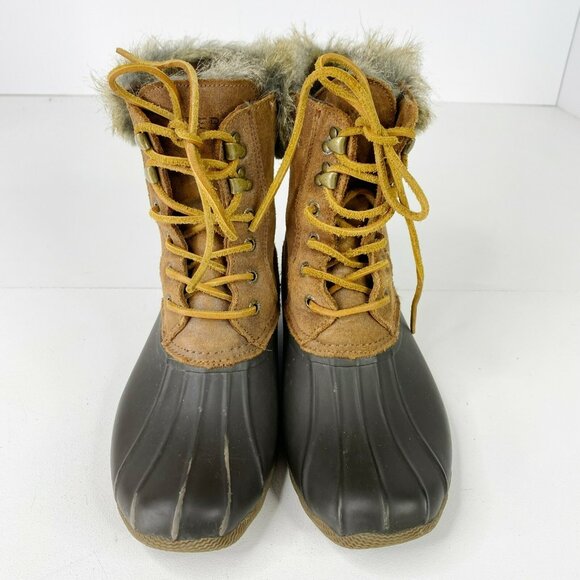 Sperry Topsider Duck Boots Womens Size 8 Brown Faux Fur Ankle Booties - Picture 2 of 7